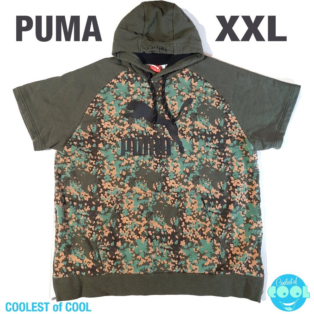 rare Puma logo camo hoodie size XXL US short sleeve pullover pocket zip up sides